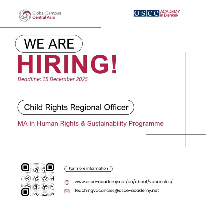 Child Rights Regional Officer 2026 OSCE Academy Job Vacancy