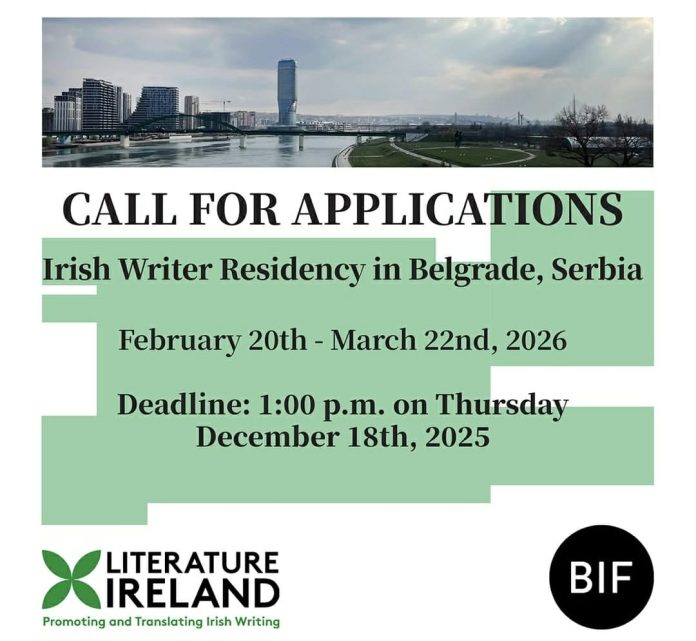 Irish Writer in Residence in Belgrade 2026 – Irish author writing in a Belgrade apartment during a fully funded literary residency