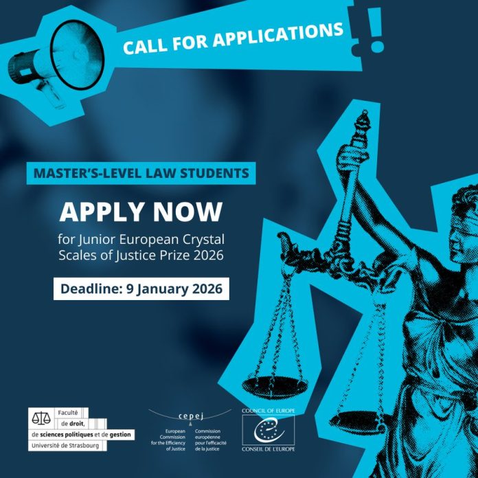 Junior European Crystal Scales of Justice Prize 2026 announcement banner