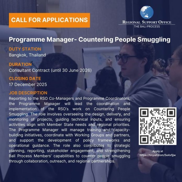 Programme Manager Countering People Smuggling 2026 consultancy at IOM Thailand