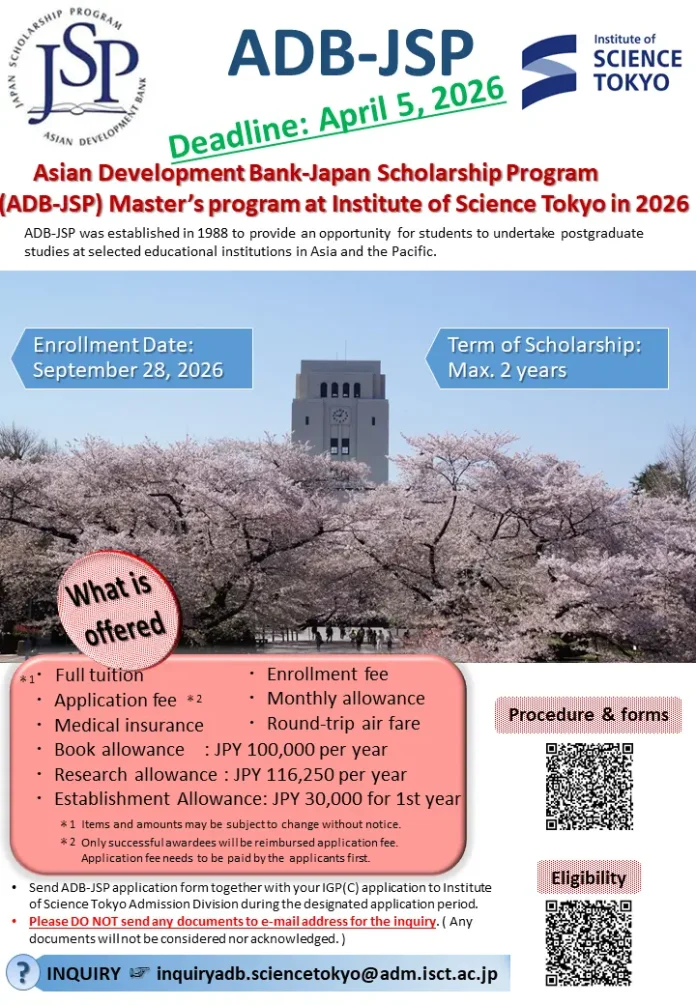 ADB-JSP Scholarship 2026 fully funded master’s program in Japan opportunity