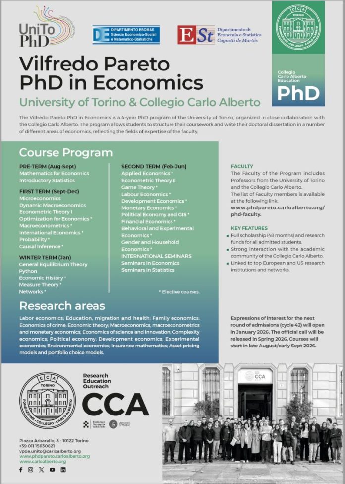PhD in Economics Expression of Interest 2026 at University of Turin and Collegio Carlo Alberto