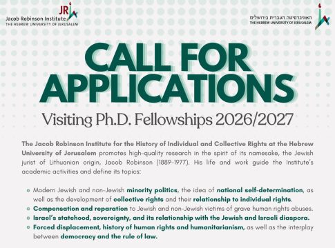 Visiting PhD Fellowships 2026 at the Jacob Robinson Institute Mount Scopus campus