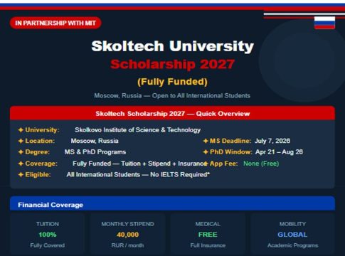 Skoltech Scholarship 2027 fully funded study opportunity in Russia for international students